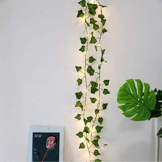 20 led String Lights Artificial Plants Green and Pink Ivy Leaf for Home Decoration Wedding Lamp Hanging Garden Yard Lighting, 2m