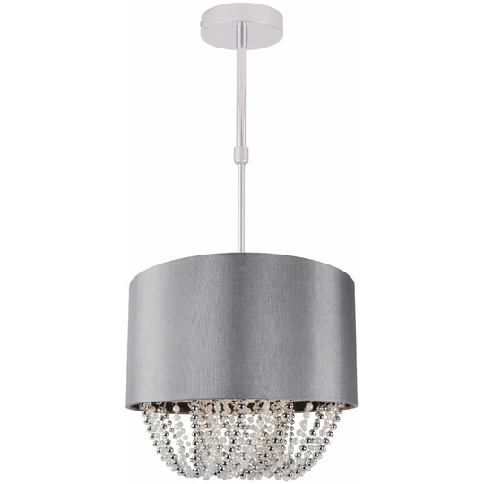 First Choice Lighting - Grey Fabric Ceiling Adjustable Flush With Beaded Diffuser - Polished chrome plate with chrome & pearl lustre acrylic detail