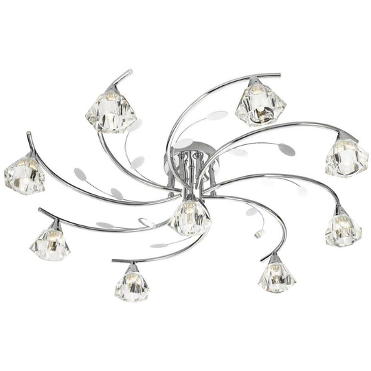 Searchlight Sierra - 9 Light Multi Arm Ceiling Semi Flush Light Chrome and Glass, G9
