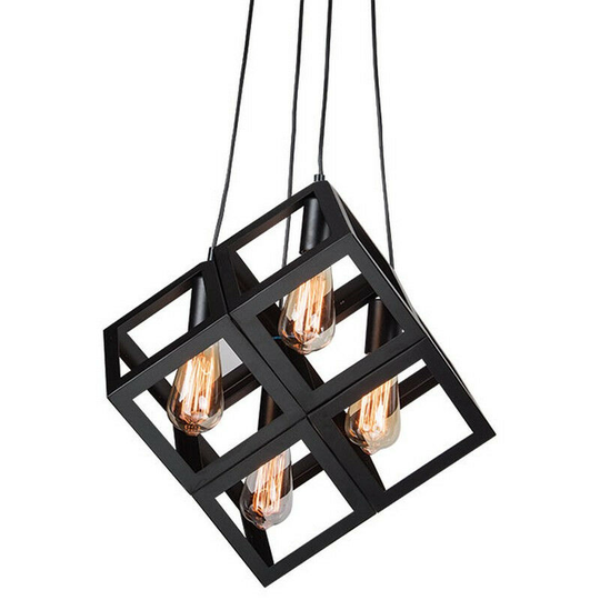 Larissa Lighting - Larissa Chania Cube Ceiling Pendant 4 Light Metal Black