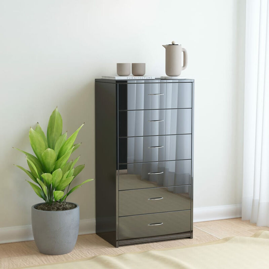 Sideboard with 6 Drawers High Gloss Black 50x34x96 cm Chipboard