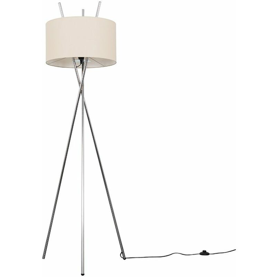 Tripod Floor Lamp Crawford Standard Light in Chrome with Cylinder Lampshade - Beige + led Bulb