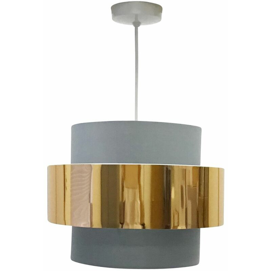 First Choice Lighting - Grey with Copper Band 2 Tier Light Shade - Grey cotton with copper banding detail