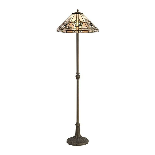 Luminosa Lighting - 2 Light Leaf Design Floor Lamp E27 With 40cm Tiffany Shade, White, Grey, Black, Clear Crystal, Aged Antique Brass