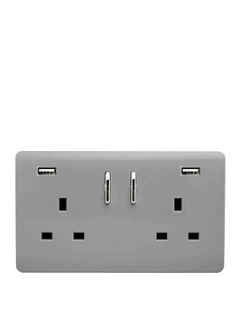 Trendiswitch 2G 13A Skt. 2X2.1Mah Usb Light Grey