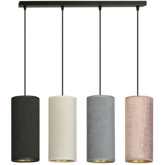 Emibig Lighting - Emibig Bente Black Bar Pendant Ceiling Light with Black, Gray, Pink Fabric Shades, 4x E14