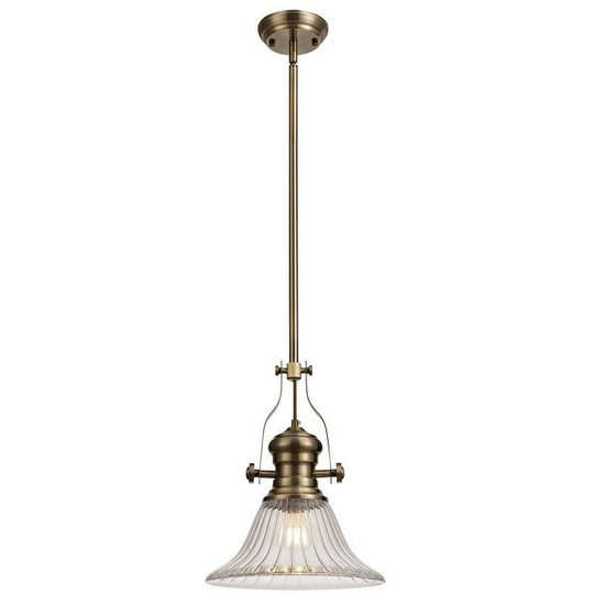 Luminosa Lighting - Telescopic Dome Ceiling Pendant E27 With 30cm Bell Glass Shade, Antique Brass, Clear