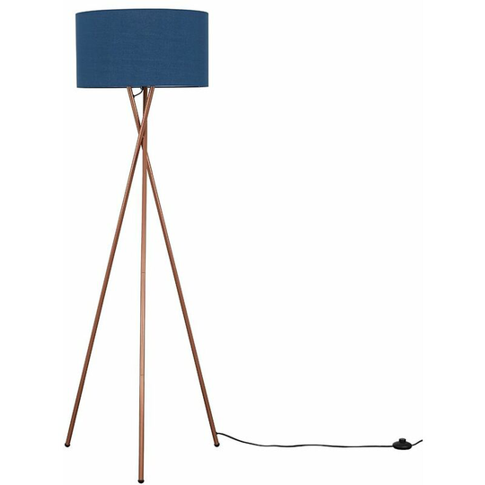 Camden Tripod Floor Lamp in Copper with Drum Shade - Navy Blue - led Bulb