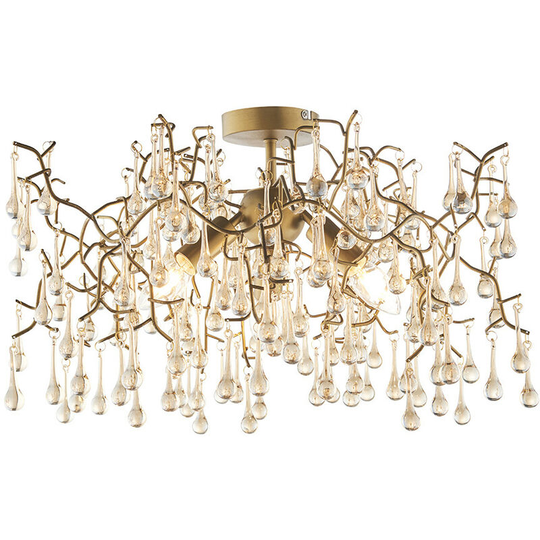 Merano Rimini 3 Light Ceiling Semi Flush Aged Gold Paint & Champagne Lustre Glass