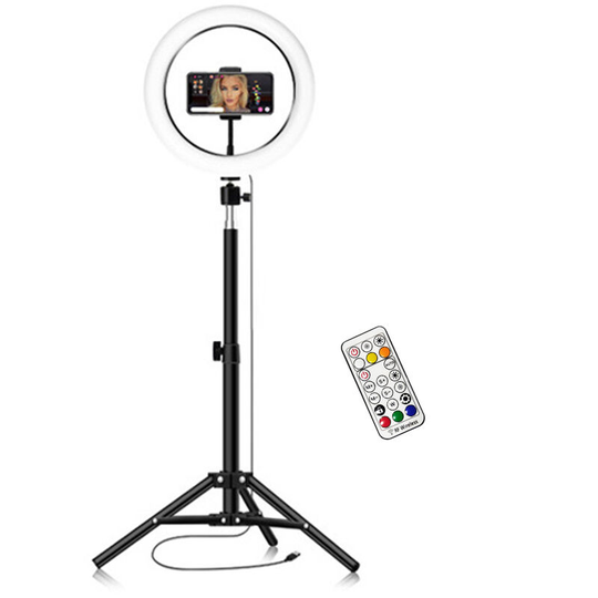 Asupermall - 10inch/26cm rgb Ring Light led Fill-in Light Dimmable 3500K-6500K usb Powered with Ballhead Adapter Phone Holder 55cm Floor Tripod Stand