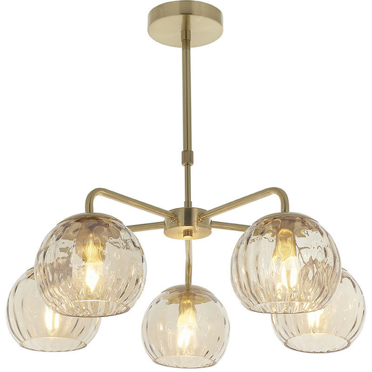 Multi Arm Glass Pendant Light Satin Brass Plate, Champagne Lustre Glass
