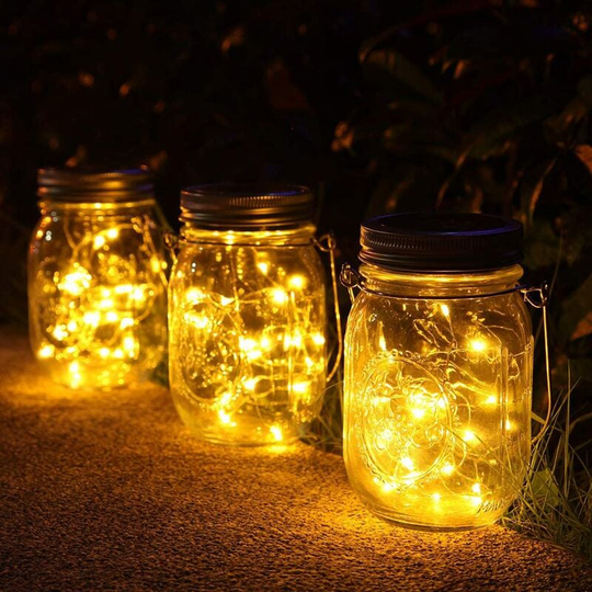 Aougo - 3 Pcs Solar Garden Light, 30 led Solar Lantern Outdoor Hanging Light, Waterproof Mason Jar Lights, Decorative Lights for Garden, Yard,
