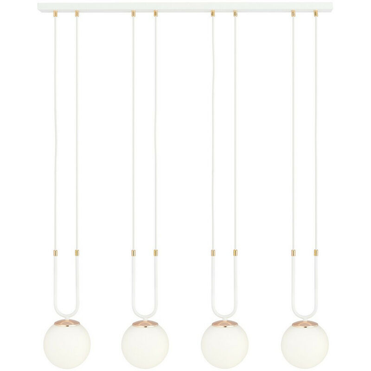 Emibig Glam White Globe Bar Pendant Ceiling Light with White Glass Shades, 4x E14