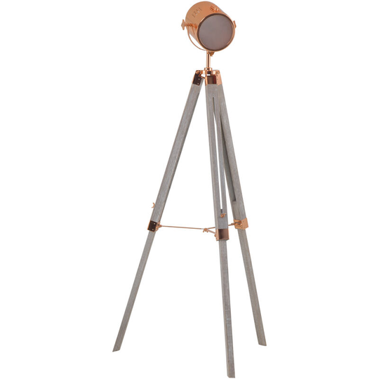 Industrial Tripod Floor Lamp Wood Height Adjustable Spotlight Rose Gold - Gold Tone - Homcom