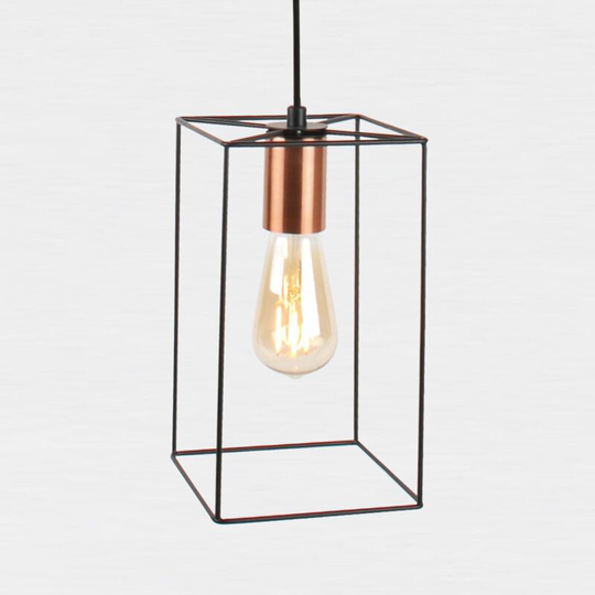 Matt Black With Brushed Copper Detail 1 Light Pendant - Matt black with brushed copper plate detail