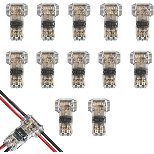 12Pcs T-Cable Connectors, 12V Waterproof 2-Pin Electrical Wire Connector Low Voltage Connector for Temporary Power Connection / Audio / Video /
