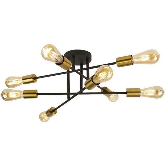 Searchlight Armstrong - 8 Light Semi Flush Ceiling Light Matt Black, Satin Brass, E27