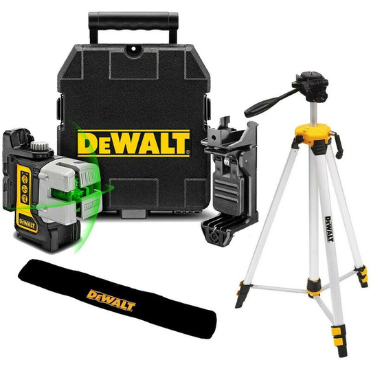 DW089CG 3 Beam 3 Way Self Levelling Multi Line Green Laser IP54 + Tripod - Dewalt