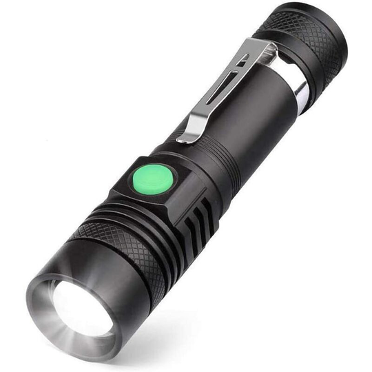 Aougo - usb Rechargeable led Torch, 600 Lumens Flashlight, IP65 Waterproof, 4 Light Modes, Zoomable Flashlight for Household, Camping, Hiking,
