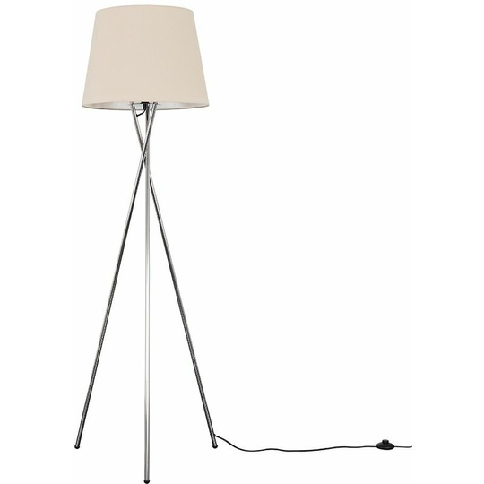 Floor Lamp Tripod Camden Light in Chrome with Tapered Lampshade - Beige + led Bulb