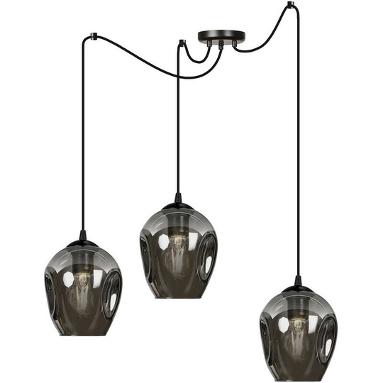 Emibig Lighting - Emibig Level Black Glass Dome Cluster Pendant Ceiling Light with Graphite Glass Shades, 3x E27