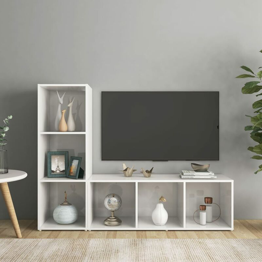 Topdeal - tv Cabinets 2 pcs High Gloss White 107x35x37 cm Chipboard FF3079940_UK