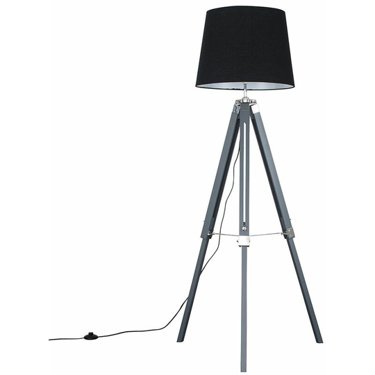 Tripod Floor Lamp Clipper Standing Light in Grey with Tapered Shade - Black
