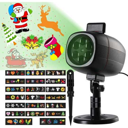 CHritical Projector Lamp, 12 slides Projection led Rotating snow Flocon with remote control, waterproof exterior holiday decorations for Christmas