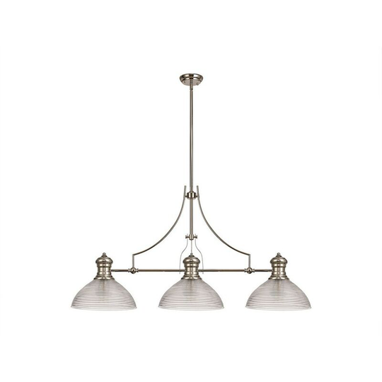 Luminosa Lighting - 3 Light Telescopic Ceiling Pendant E27 With 33.5cm Prismatic Glass Shade, Polished Nickel, Clear