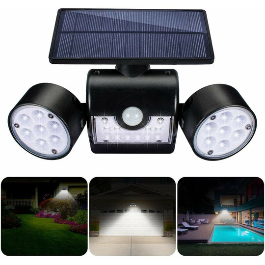 Aougo - Outdoor Solar Light, Solar Powered Outdoor Wall Light with 30 Waterproof Dual Head led Spot Lights, 360 Degree Rotation, with Motion Sensor