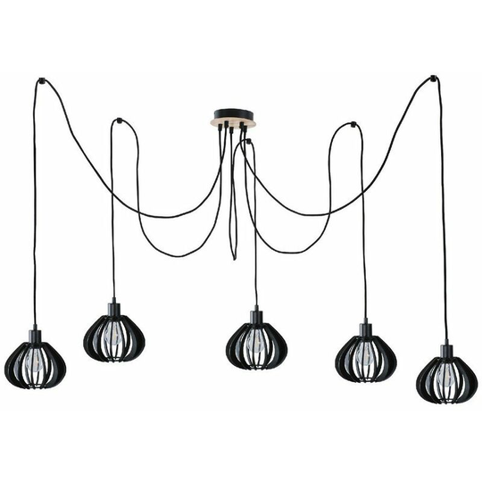 Keter Lighting - Keter Nicoleta Cluster Pendant Ceiling Light Black And Natural, 5x E27