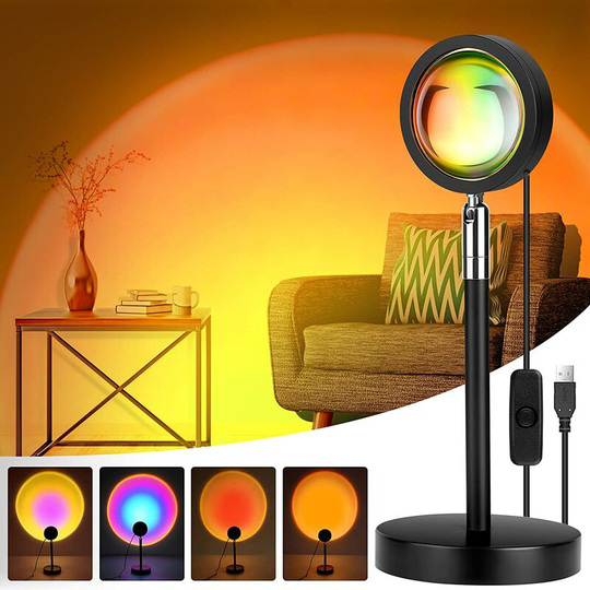 Perle Rare - Sunset Light, [4 in 1] 10W Sunset Light for Home Decor, 360° Rotating Sunset Projection Romantic Visual Mood Light, usb Sunset Projector