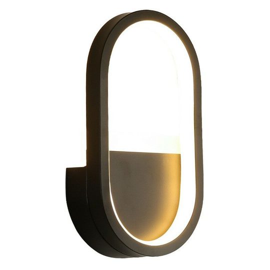 LED Indoor Wall Light, Modern Oval Dimmable Black Wall Sconce, Three Color Dimmable Wall Sconce for Hallway, Bedroom, Living Room