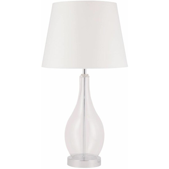 First Choice Lighting - Clear Glass Table Lamp Chrome Stem with White Fabric Shide - Polished chrome plate with clear glass detail and white cotton