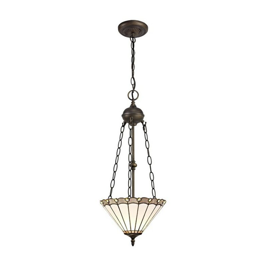 Luminosa Lighting - 2 Light Uplighter Ceiling Pendant E27 With 30cm Tiffany Shade, Grey, Crystal, Aged Antique Brass