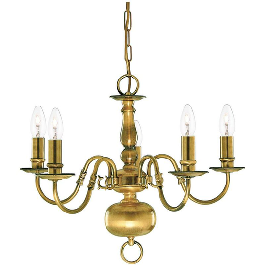 Searchlight Flemish - 5 Light Multi Arm Ceiling Pendant Antique Brass, E14