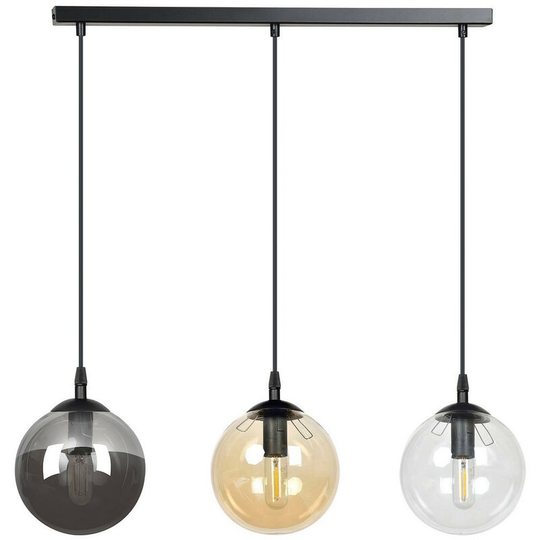 Emibig Lighting - Emibig Cosmo Black Globe Bar Pendant Ceiling Light with Clear, Graphite, Amber Glass Shades, 3x E14