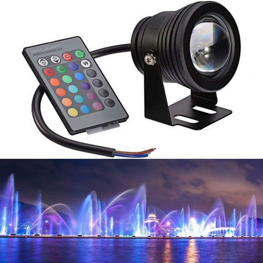 Aougo - led Pool Fountain Light - Submersible Remote Control - Color Changing (Black Shell rgb) - 10W