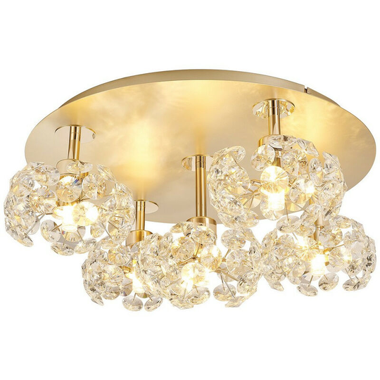Luminosa Salisbury Round 5 Light G9 Flush Light With French Gold And Crystal Shade