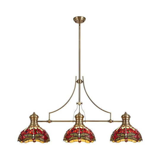 Luminosa Lighting - 3 Light Telescopic Ceiling Pendant E27 With 30cm Tiffany Shade, Antique Brass, Purple, Pink, Crystal