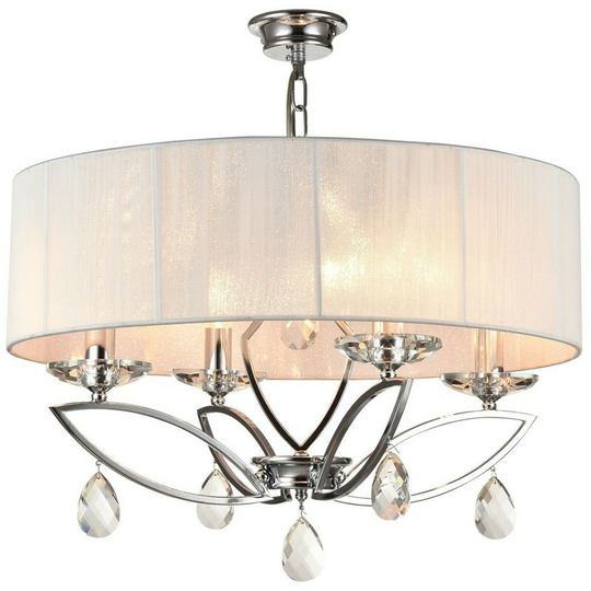 Maytoni Lighting - Miraggio Chandelier Chrome & Crystal with White Shade, 4 Light, E14