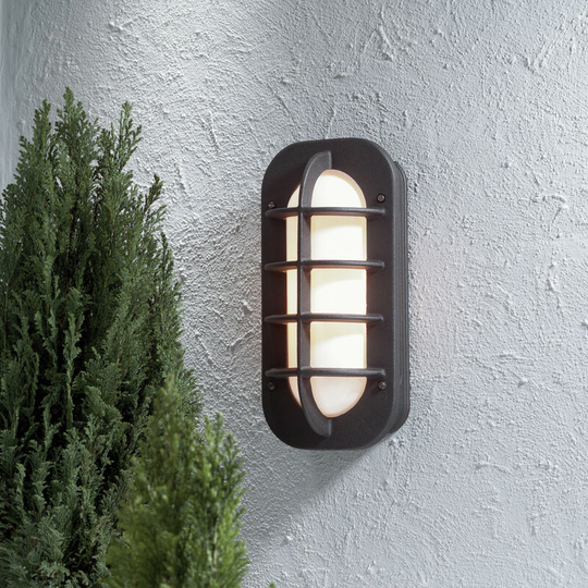 Konstsmide Loke Outdoor Classic Bulkhead Matt Black Wall Light, IP23