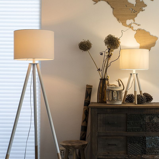 Qazqa - Set of Floor Lamp and Table Lamp Tripods with White Shade - Pip - White