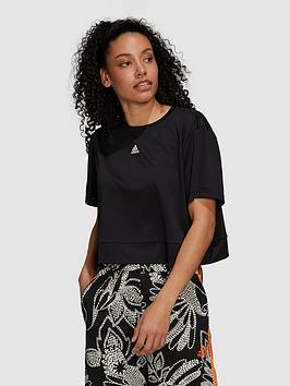 adidas Yoga Studio Crop T-Shirt - Black/White, Black/White, Size 2Xs, Women