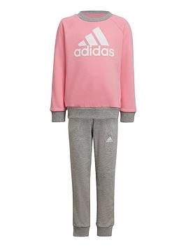 Adidas Younger Girls Essentials Badge Of Sport Crew &Amp; Jogger Set - Light Pink