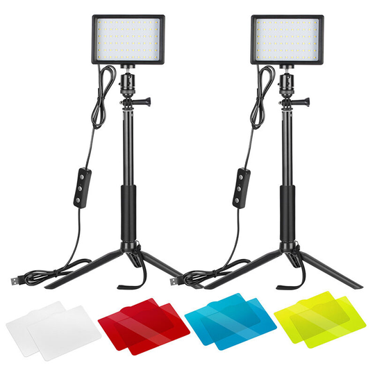 Thsinde - led Panel Adjustable 5600K usb Video Light - 2 LEDs with Tripod and Group Color Filter for Low Angle, Zoom / Video Conference Lighting.