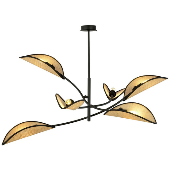 Emibig Lotus Black Multi Arm Semi Flush Ceiling light with Brown Fabric Shades, 6x E14