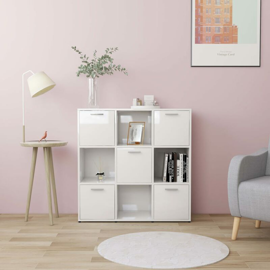 Devenirriche - Book Cabinet High Gloss White 90x30x90 cm Chipboard - White