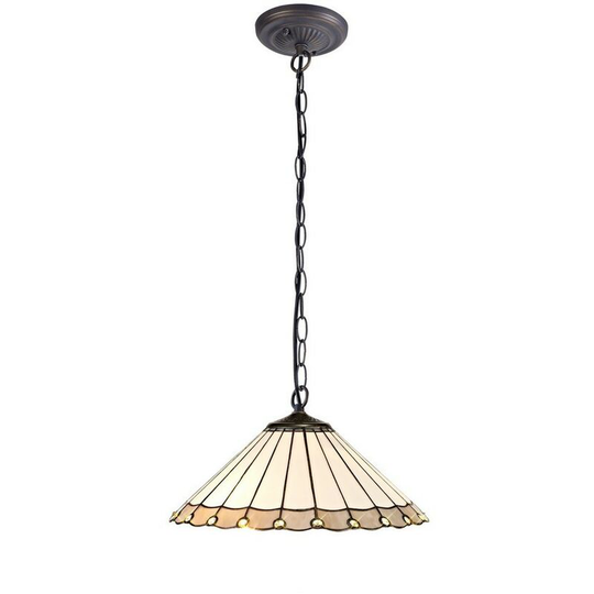 Luminosa Lighting - 1 Light Downlighter Ceiling Pendant E27 With 40cm Tiffany Shade, Grey, Crystal, Aged Antique Brass