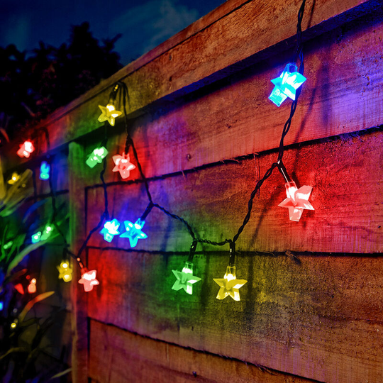 5m Solar Power Multi Colour Star led Fairy String Lights | Outdoor Garden - Multi Colour
